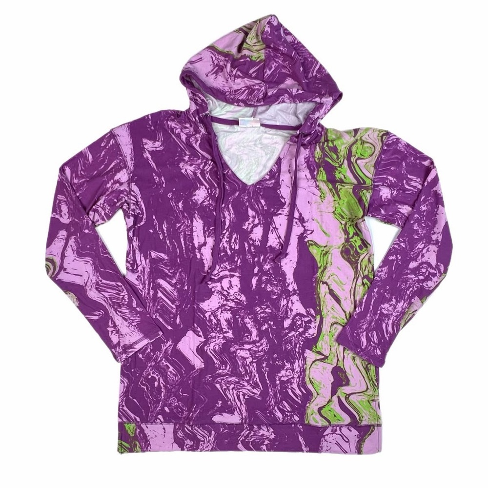 LuLaRoe Eliza Halloween Purple and Green Marble Hoodie Medium